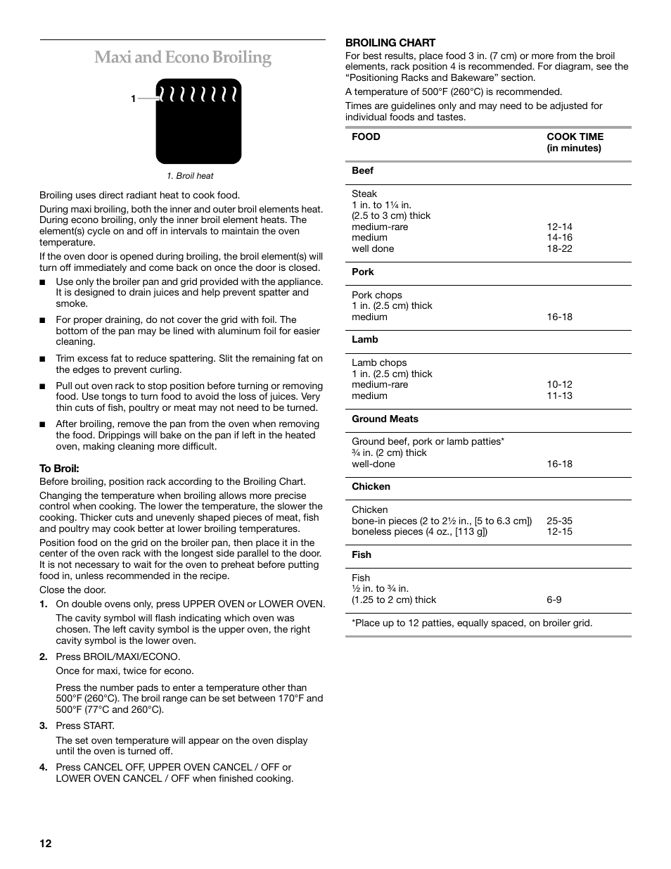 Maxi and econo broiling | KITCHENAID KEBC107 User Manual | Page 12 / 24