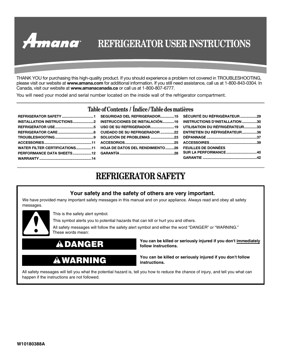 Amana W10180388A User Manual | 42 pages