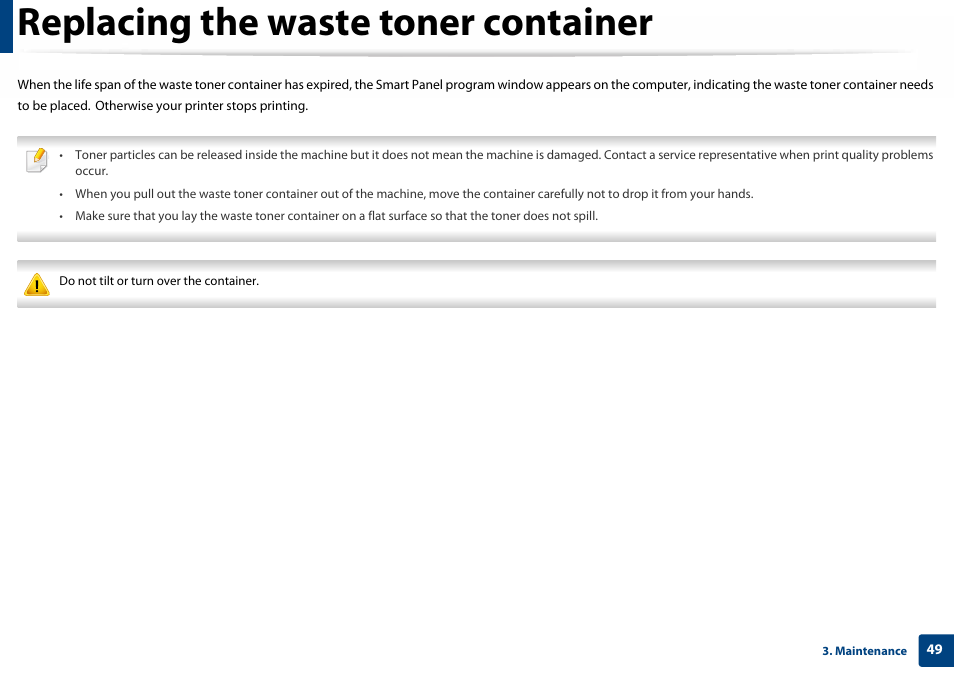 Replacing the waste toner container | Samsung SL-C410W-XAA User Manual | Page 49 / 232