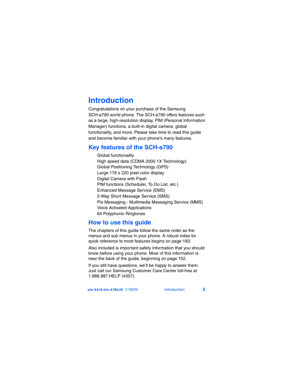 Introduction, Key features of the sch-a790, How to use this guide | Samsung SCH-A790ZKVXAR User Manual | Page 13 / 198