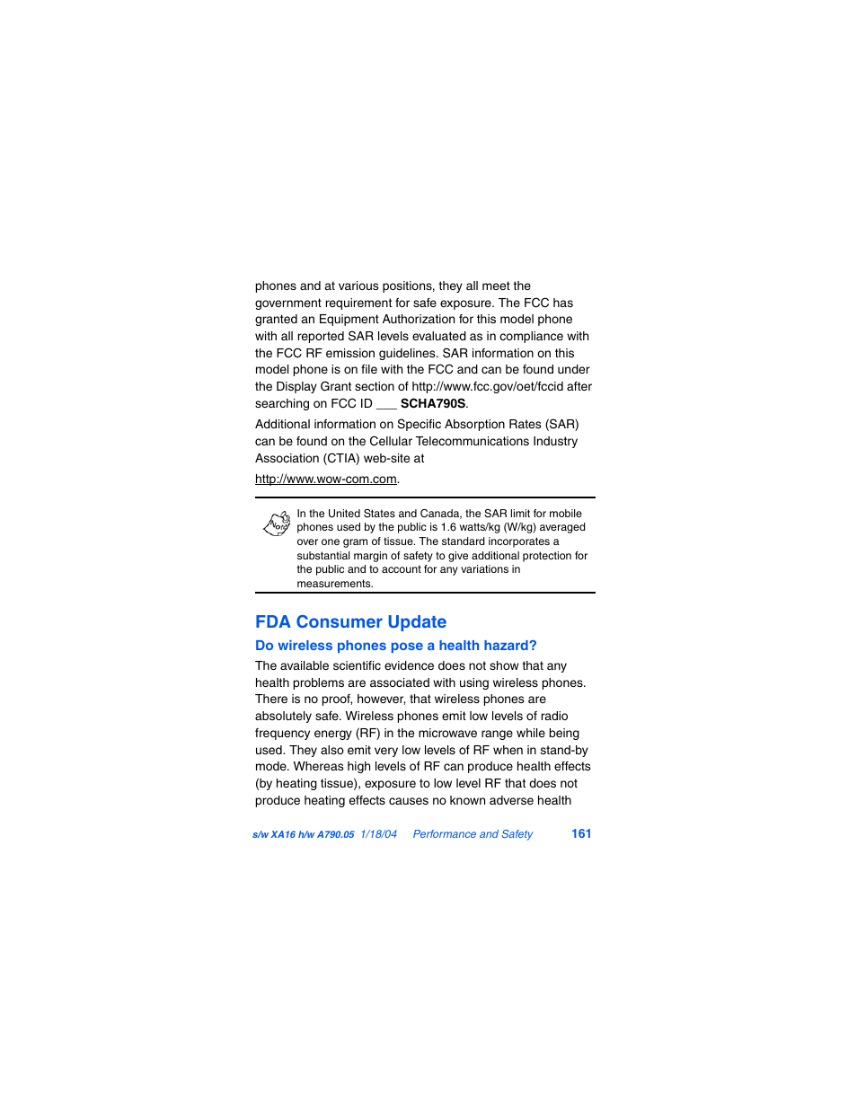 Fda consumer update | Samsung SCH-A790ZKVXAR User Manual | Page 169 / 198