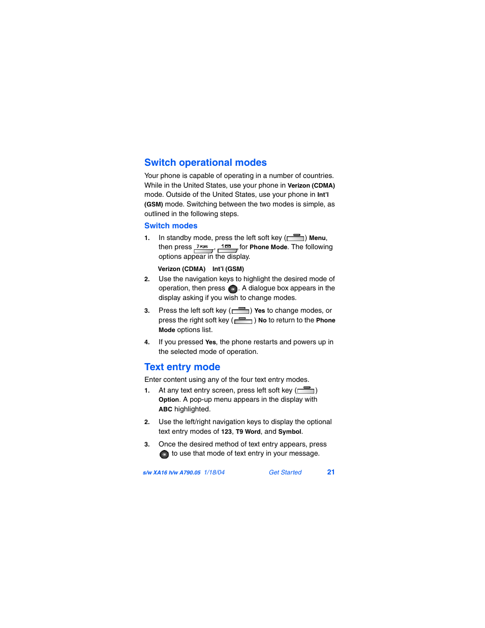 Switch operational modes, Text entry mode | Samsung SCH-A790ZKVXAR User Manual | Page 29 / 198