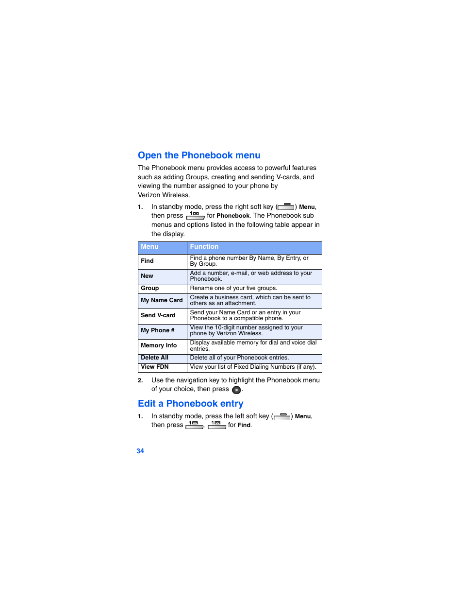Open the phonebook menu, Edit a phonebook entry | Samsung SCH-A790ZKVXAR User Manual | Page 42 / 198