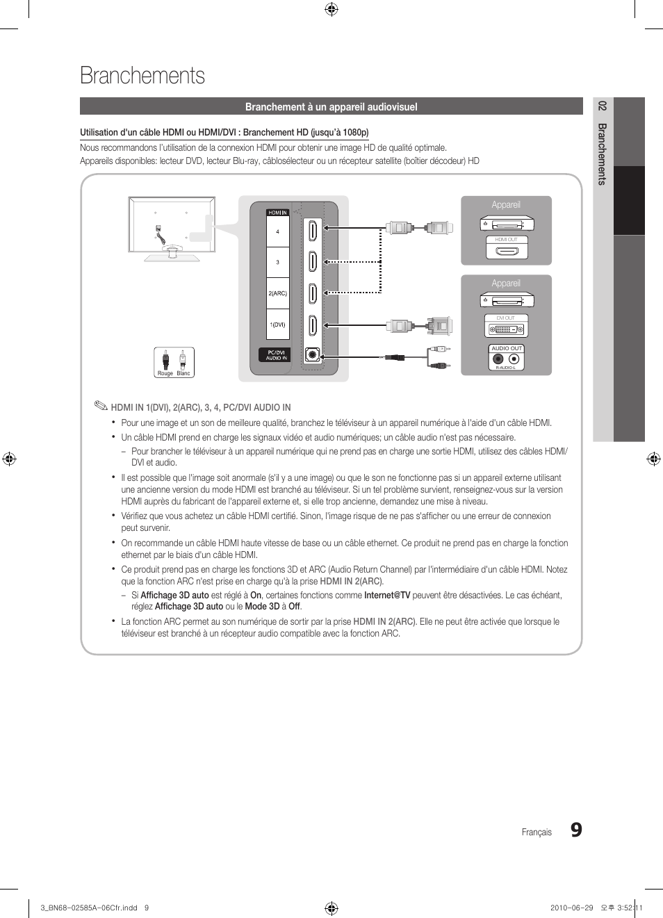 Branchements | Samsung PN63C7000YFXZA User Manual | Page 141 / 198