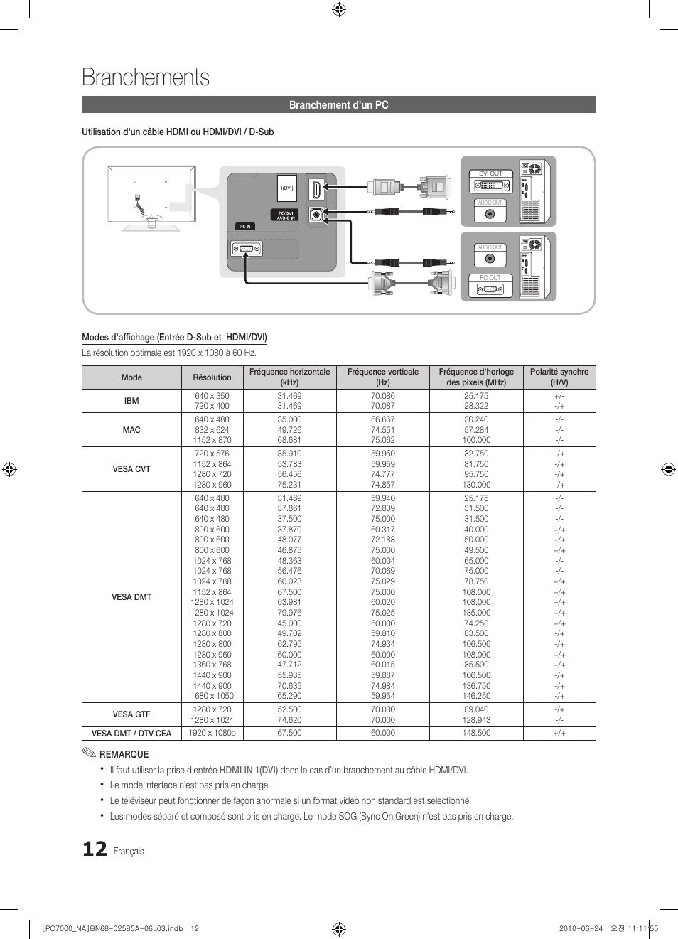 Branchements | Samsung PN63C7000YFXZA User Manual | Page 144 / 198