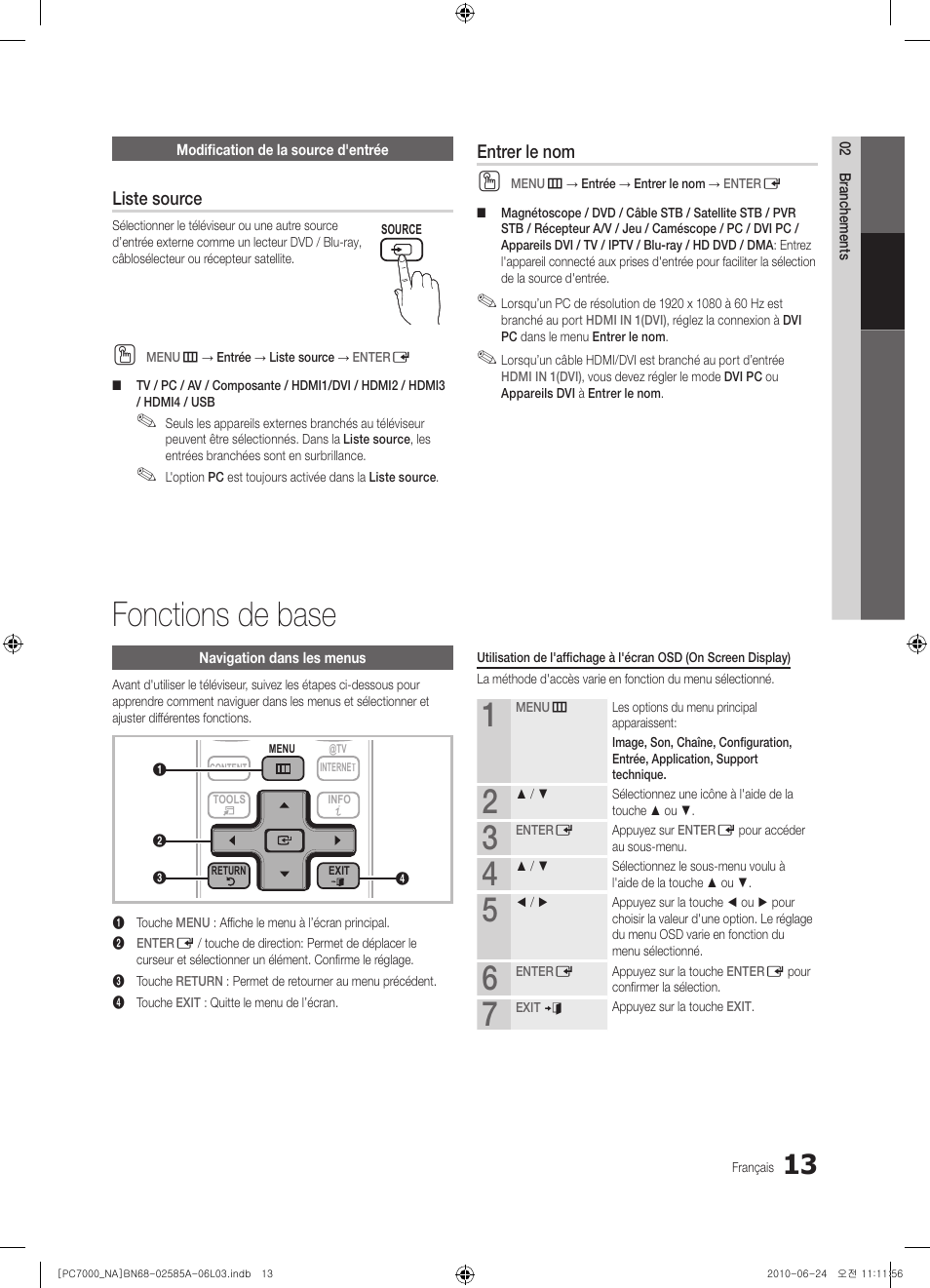 Fonctions de base, Liste source, Entrer le nom | Samsung PN63C7000YFXZA User Manual | Page 145 / 198