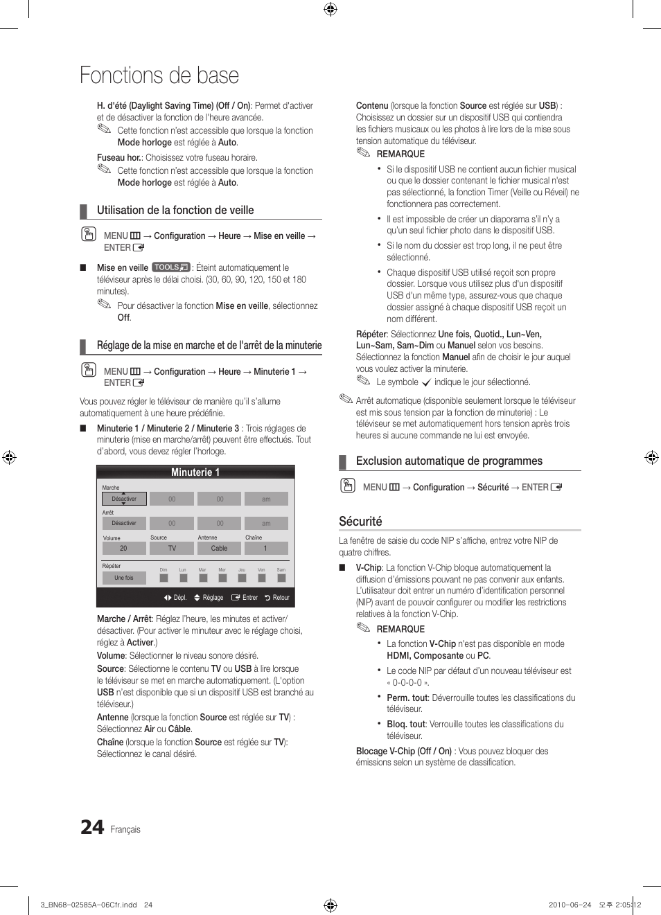 Fonctions de base, Sécurité | Samsung PN63C7000YFXZA User Manual | Page 156 / 198