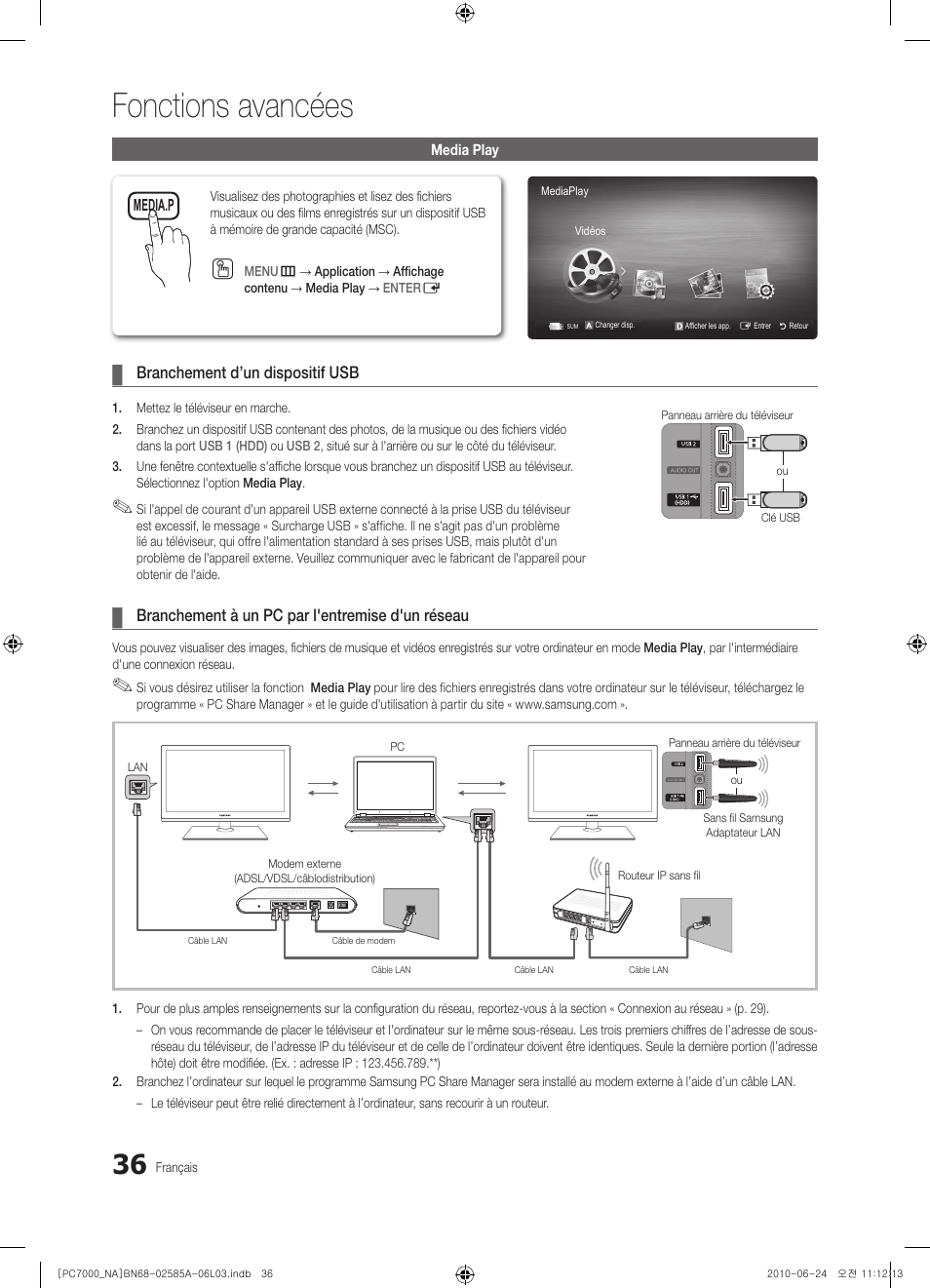 Fonctions avancées | Samsung PN63C7000YFXZA User Manual | Page 168 / 198