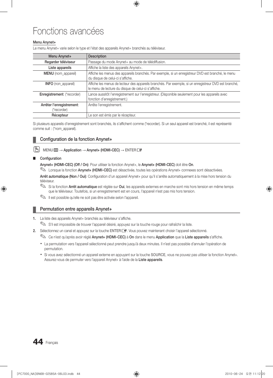 Fonctions avancées | Samsung PN63C7000YFXZA User Manual | Page 176 / 198