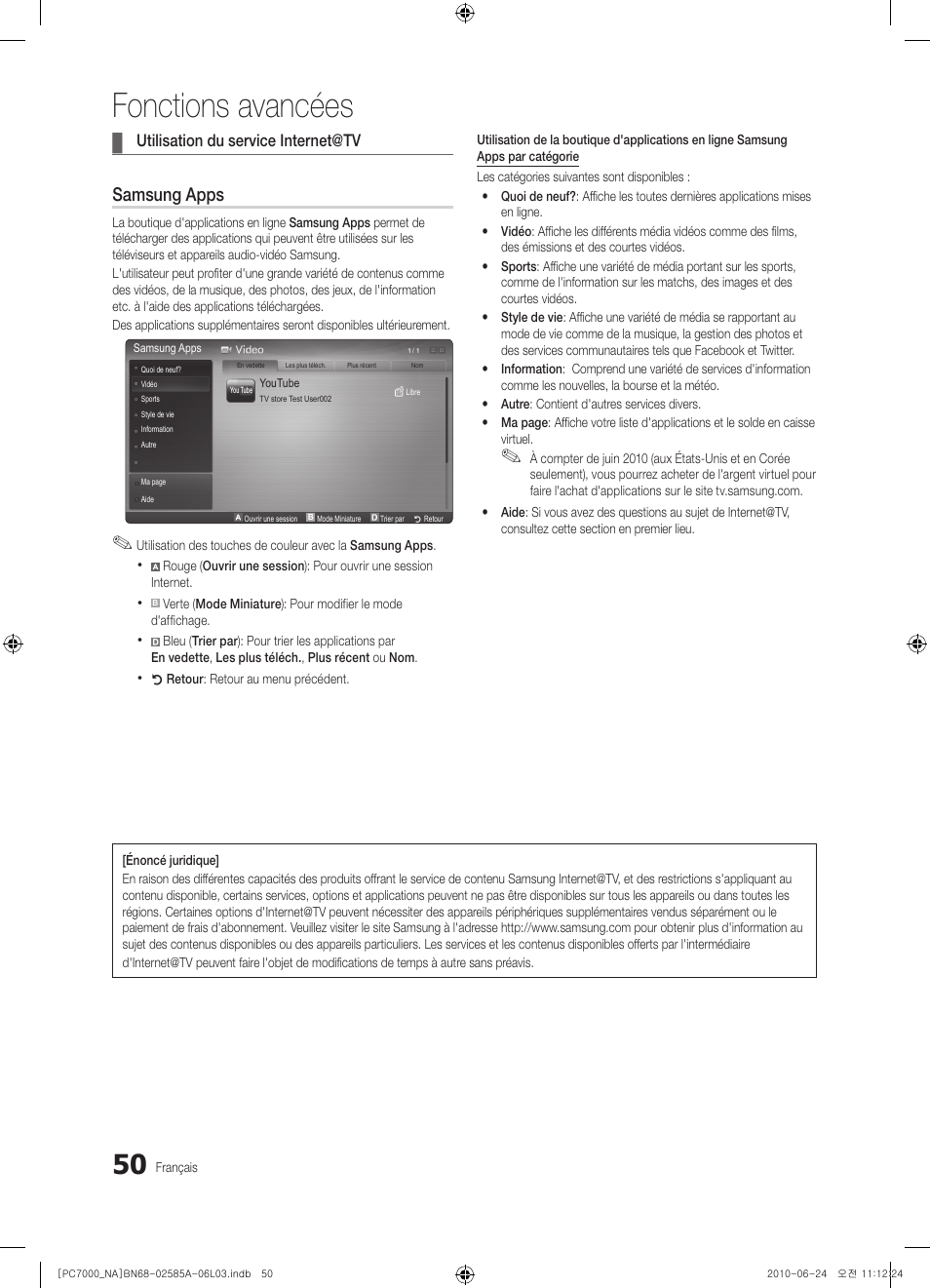 Fonctions avancées, Samsung apps | Samsung PN63C7000YFXZA User Manual | Page 182 / 198