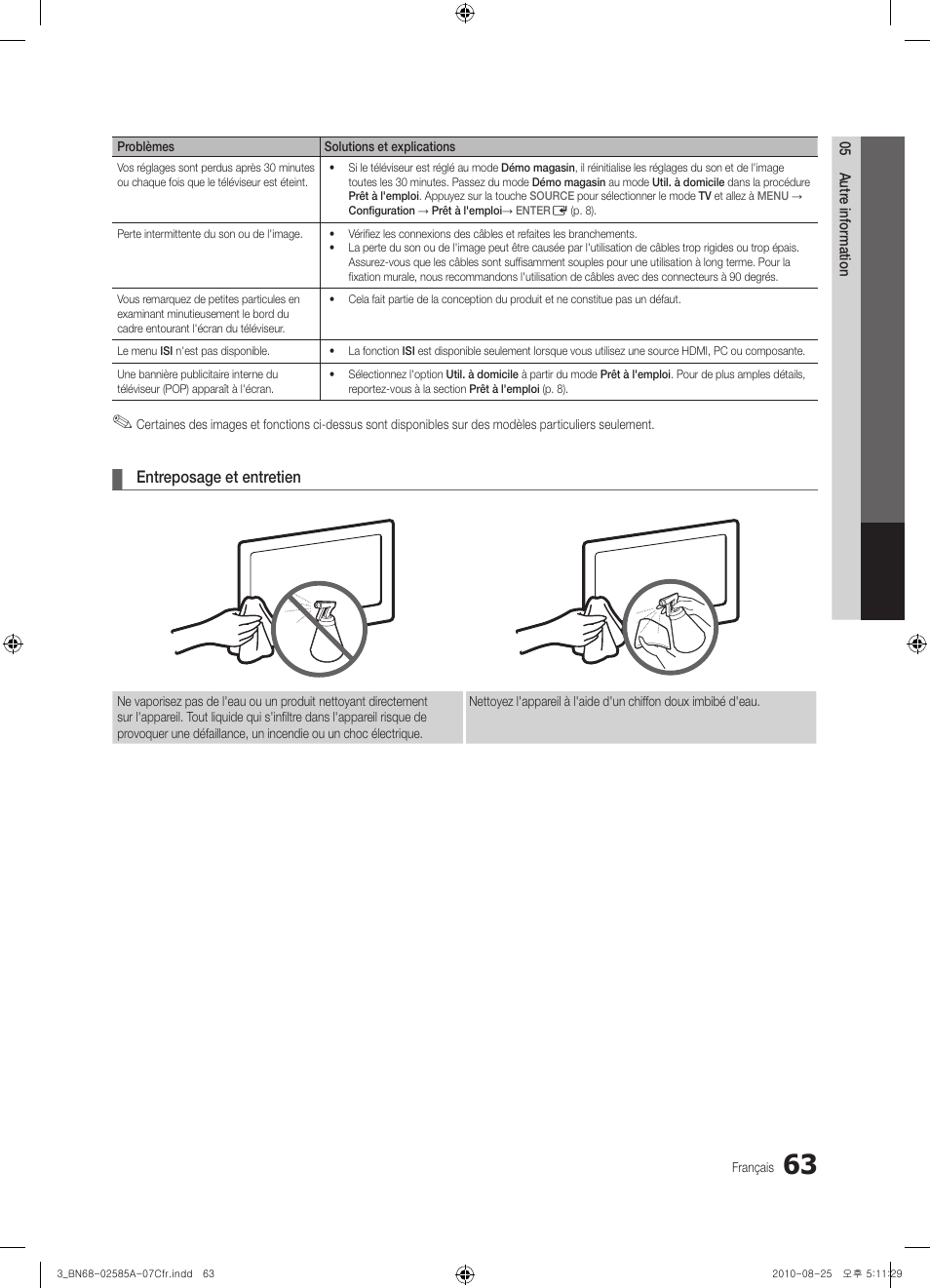 Entreposage et entretien | Samsung PN63C7000YFXZA User Manual | Page 195 / 198