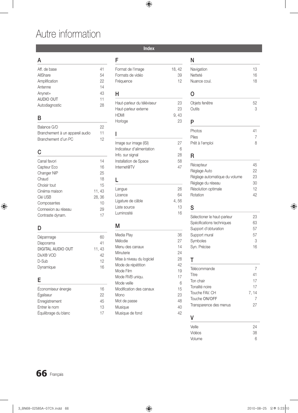 Autre information | Samsung PN63C7000YFXZA User Manual | Page 198 / 198