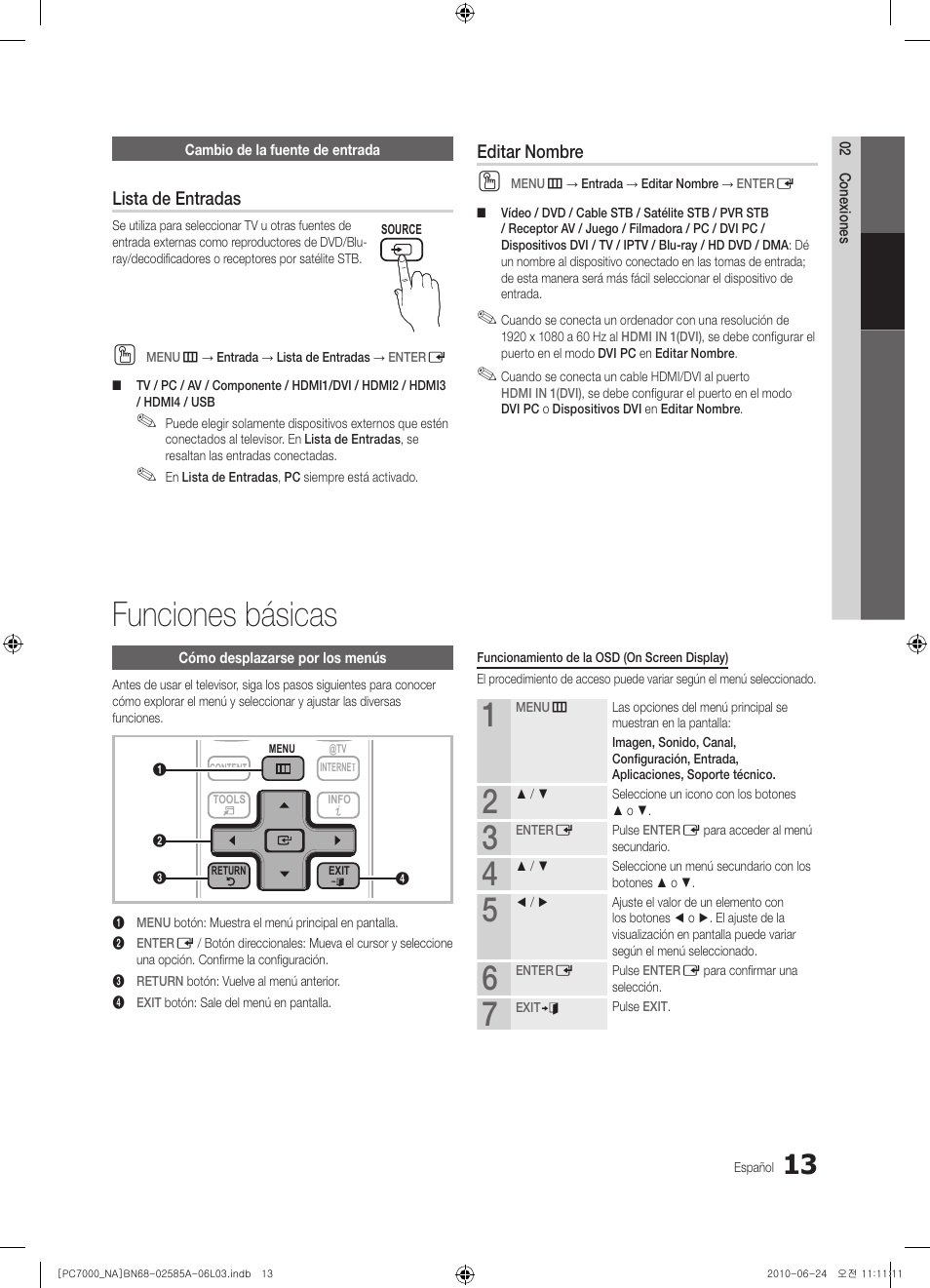 Funciones básicas, Lista de entradas, Editar nombre | Samsung PN63C7000YFXZA User Manual | Page 79 / 198