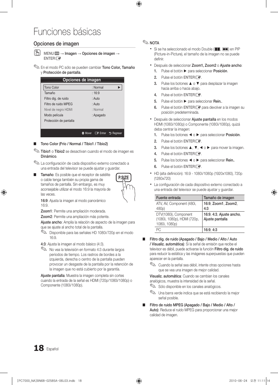 Funciones básicas, Opciones de imagen | Samsung PN63C7000YFXZA User Manual | Page 84 / 198