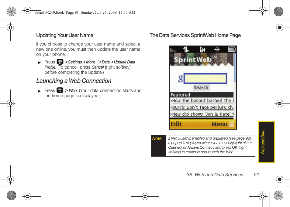 Launching a web connection | Samsung SPH-M240ZKASPR User Manual | Page 103 / 137