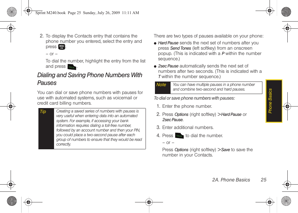 Dialing and saving phone numbers with pauses | Samsung SPH-M240ZKASPR User Manual | Page 37 / 137