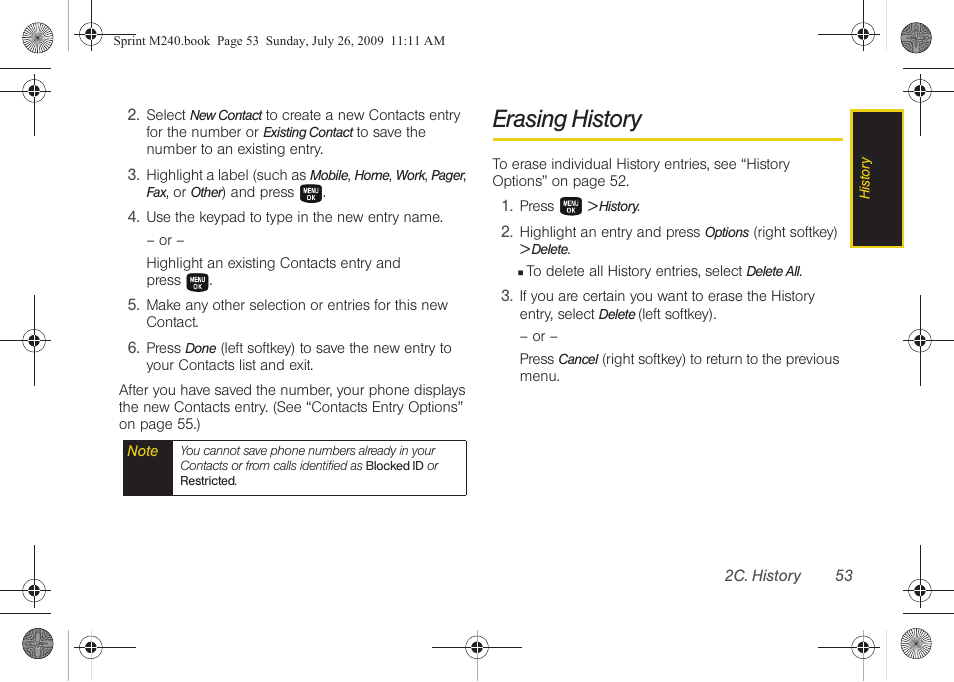 Erasing history | Samsung SPH-M240ZKASPR User Manual | Page 65 / 137