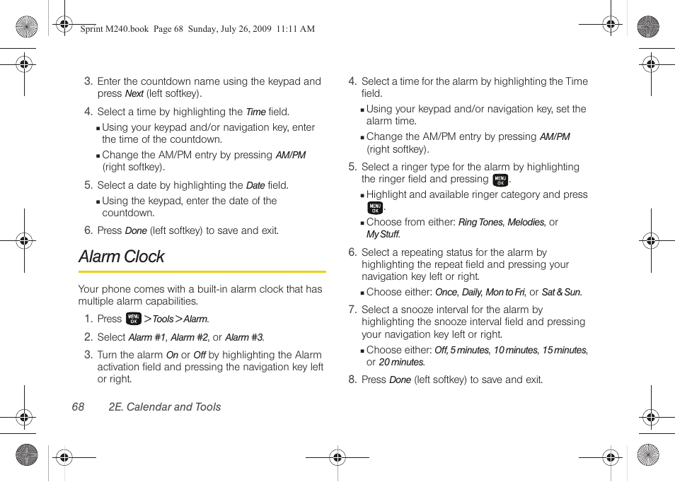 Alarm clock | Samsung SPH-M240ZKASPR User Manual | Page 80 / 137