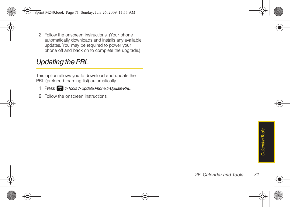Updating the prl | Samsung SPH-M240ZKASPR User Manual | Page 83 / 137