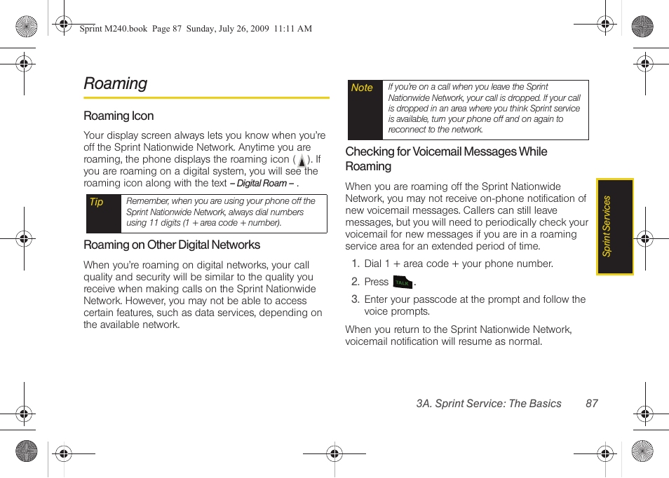 Roaming | Samsung SPH-M240ZKASPR User Manual | Page 99 / 137