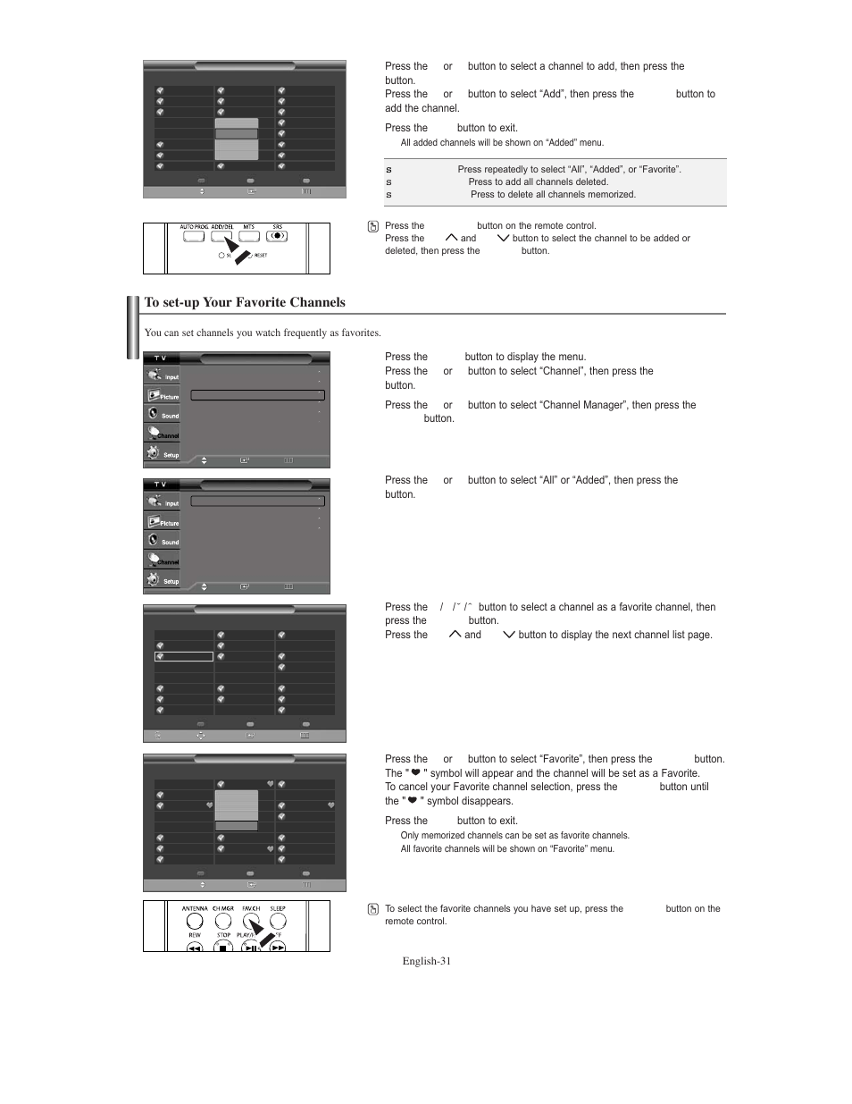 To set-up your favorite channels | Samsung TXS3079WHX-XAA User Manual | Page 31 / 52