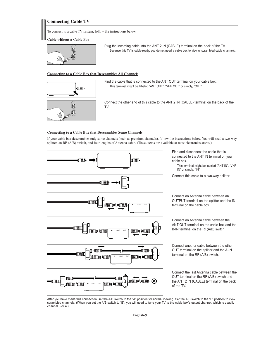 Connecting cable tv | Samsung TXS3079WHX-XAA User Manual | Page 9 / 52