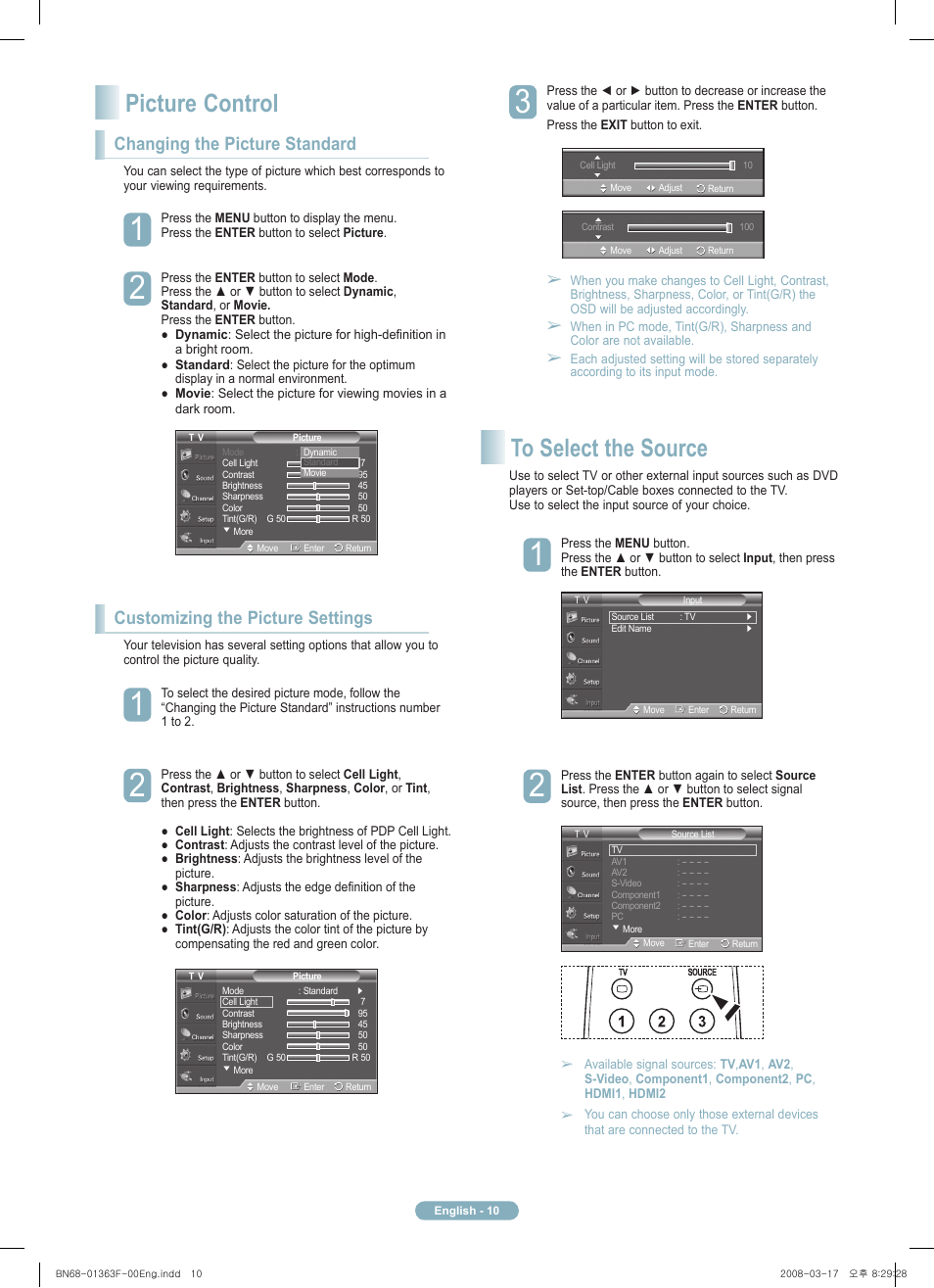 Picture control | Samsung PN42A410C1DXZA User Manual | Page 10 / 12