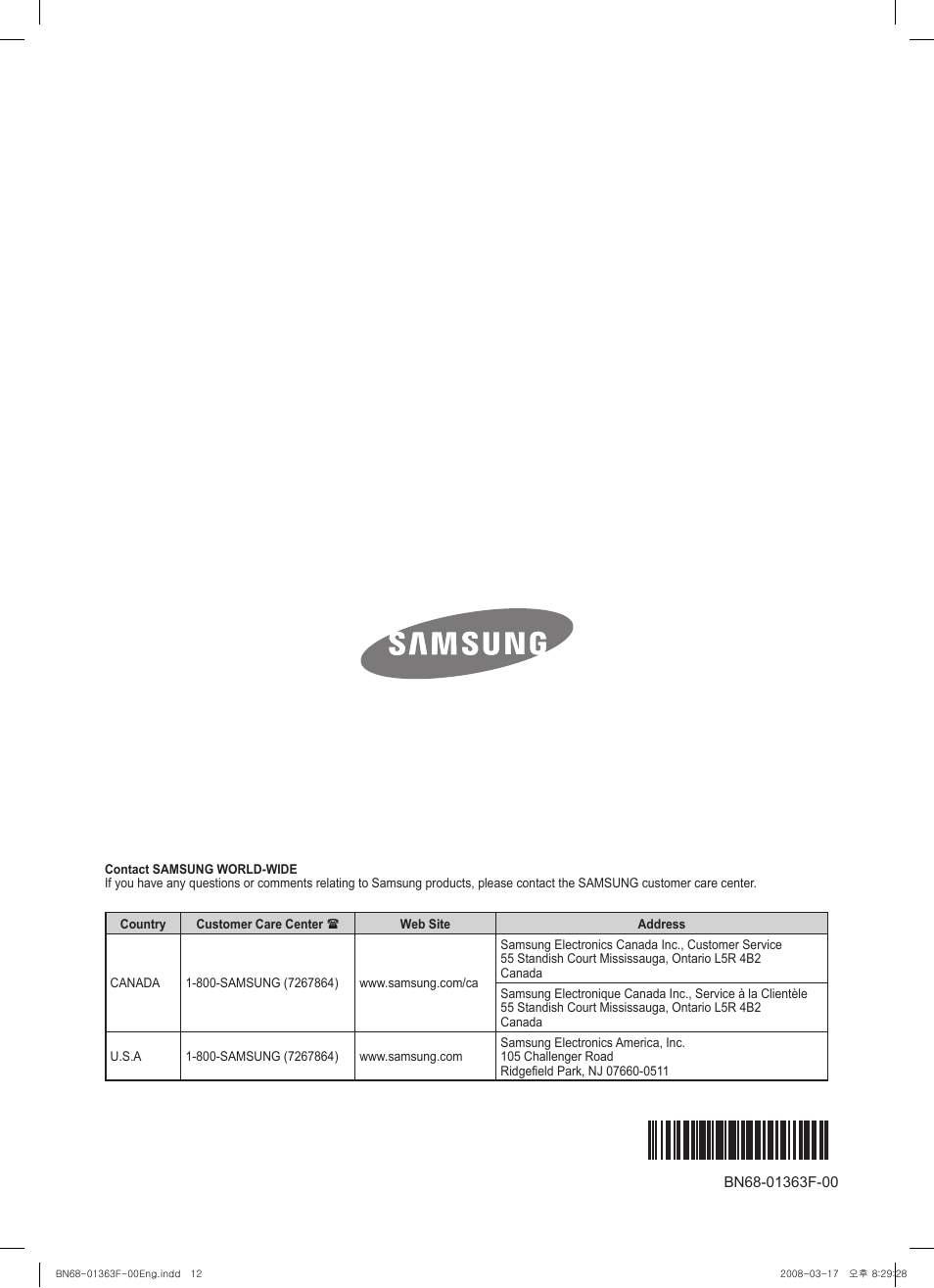 Samsung PN42A410C1DXZA User Manual | Page 12 / 12