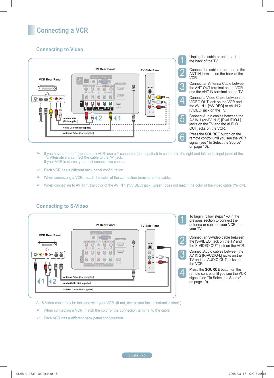Connecting a vcr | Samsung PN42A410C1DXZA User Manual | Page 5 / 12