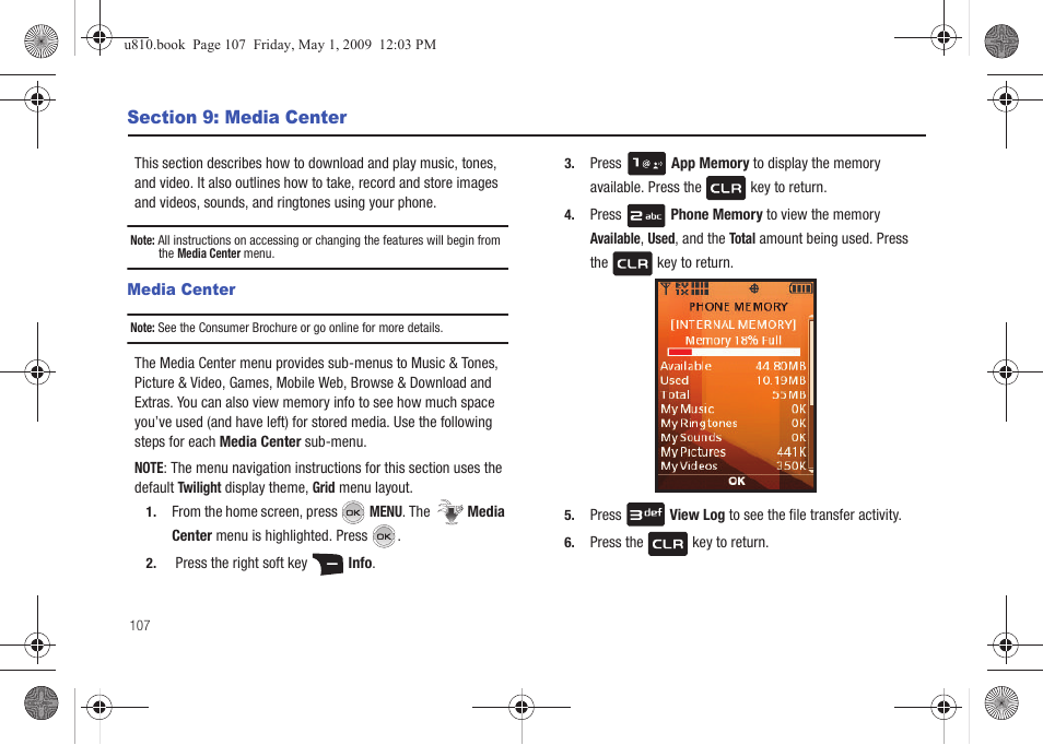 Section 9: media center, Media center | Samsung SCH-U810GNAVZW User Manual | Page 110 / 169