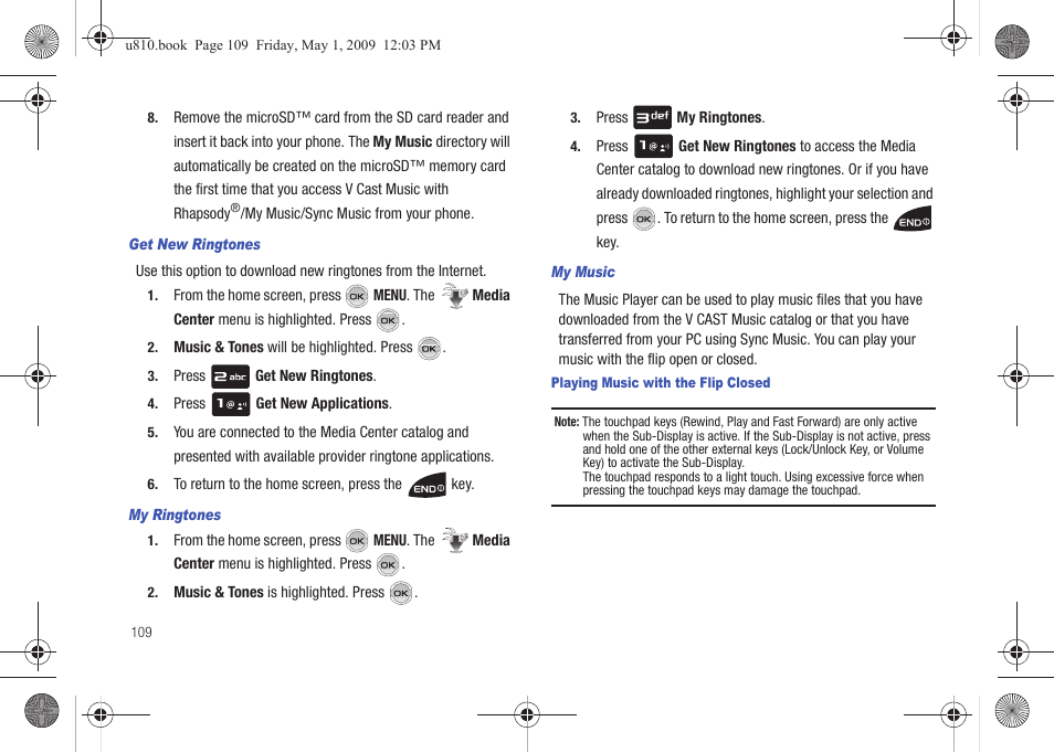Get new ringtones, My ringtones, My music | Samsung SCH-U810GNAVZW User Manual | Page 112 / 169