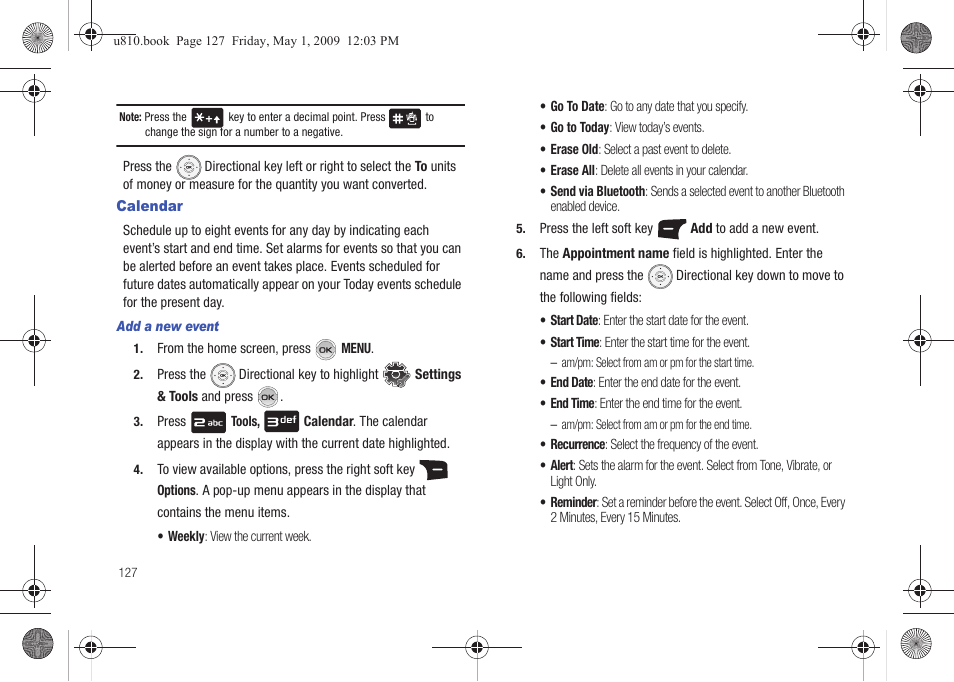 Calendar, Add a new event | Samsung SCH-U810GNAVZW User Manual | Page 130 / 169