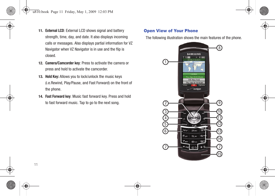 Open view of your phone | Samsung SCH-U810GNAVZW User Manual | Page 14 / 169