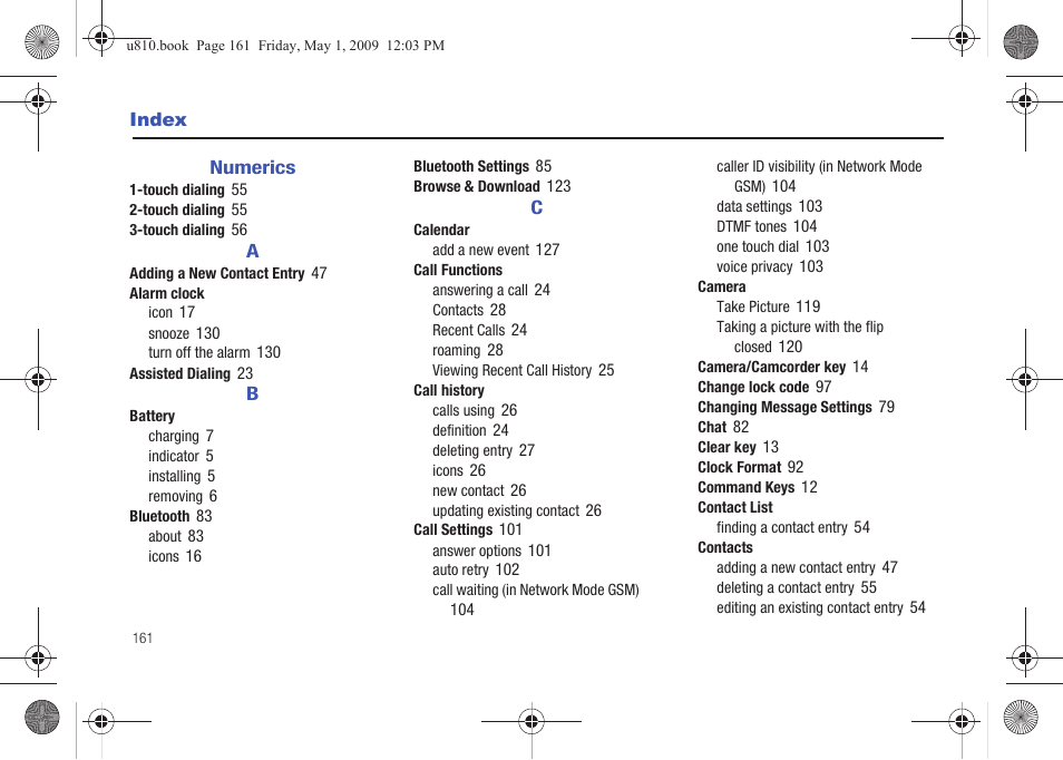 Index, Numerics | Samsung SCH-U810GNAVZW User Manual | Page 164 / 169