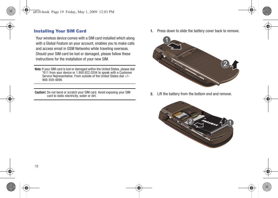 Installing your sim card | Samsung SCH-U810GNAVZW User Manual | Page 22 / 169