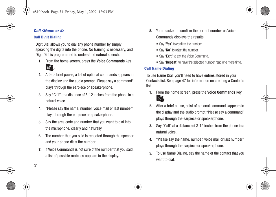 Call <name or | Samsung SCH-U810GNAVZW User Manual | Page 34 / 169