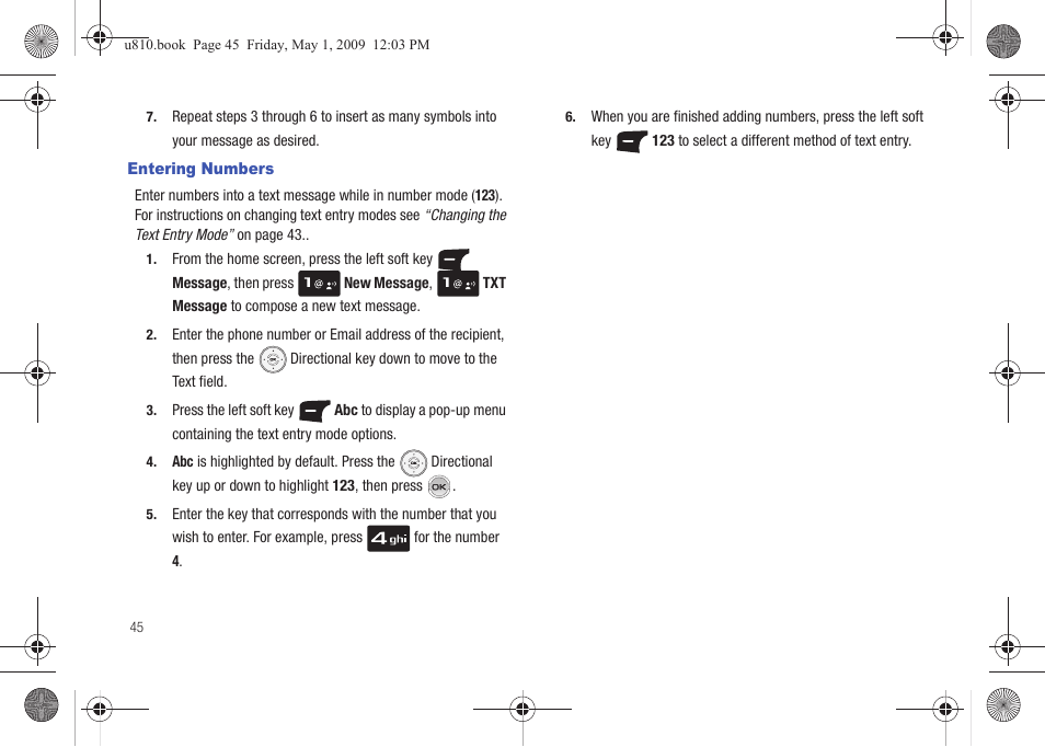 Entering numbers | Samsung SCH-U810GNAVZW User Manual | Page 48 / 169