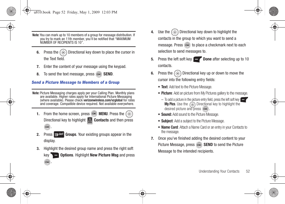 Send a picture message to members of a group | Samsung SCH-U810GNAVZW User Manual | Page 55 / 169
