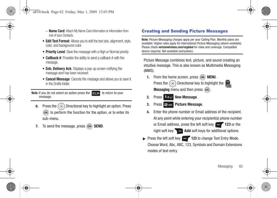 Creating and sending picture messages, Field. for more | Samsung SCH-U810GNAVZW User Manual | Page 65 / 169