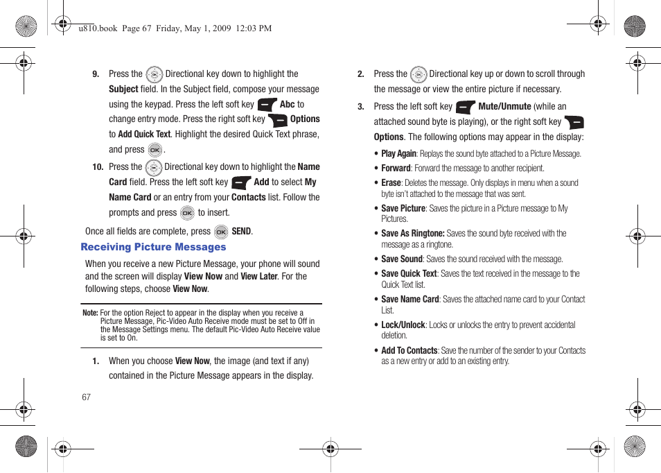 Receiving picture messages | Samsung SCH-U810GNAVZW User Manual | Page 70 / 169