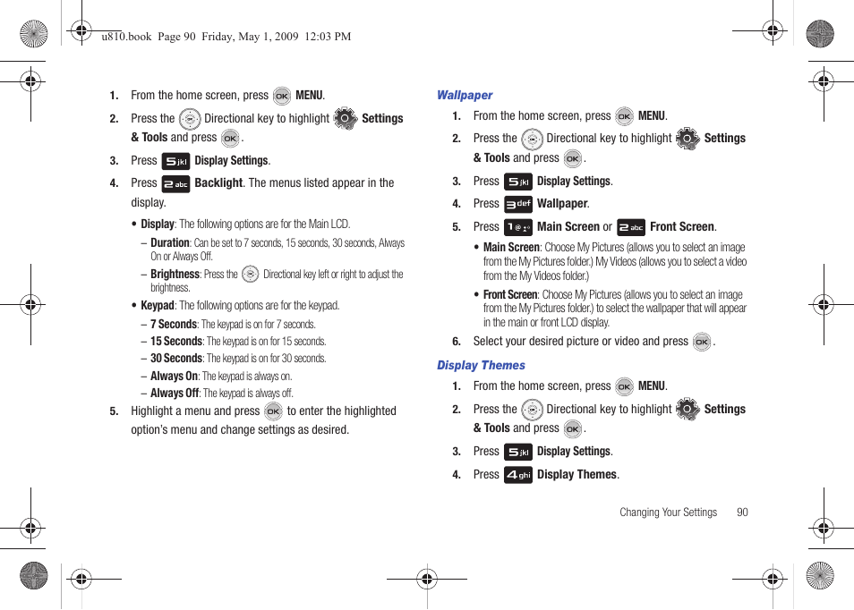 Wallpaper, Display themes | Samsung SCH-U810GNAVZW User Manual | Page 93 / 169