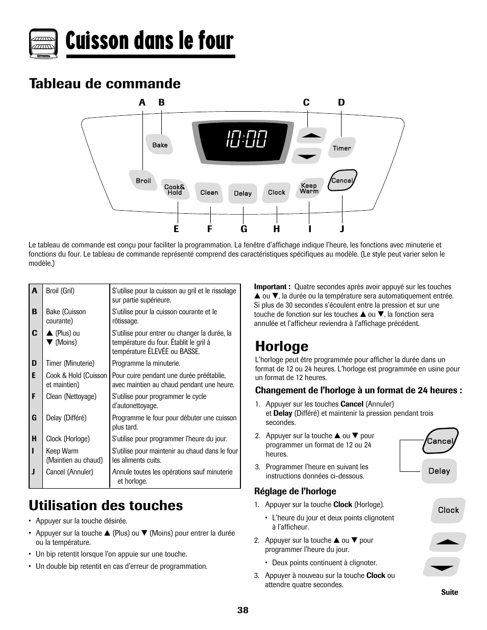Cuisson dans le four, Tableau de commande, Utilisation des touches | Horloge | Amana AER5722CAS User Manual | Page 39 / 72