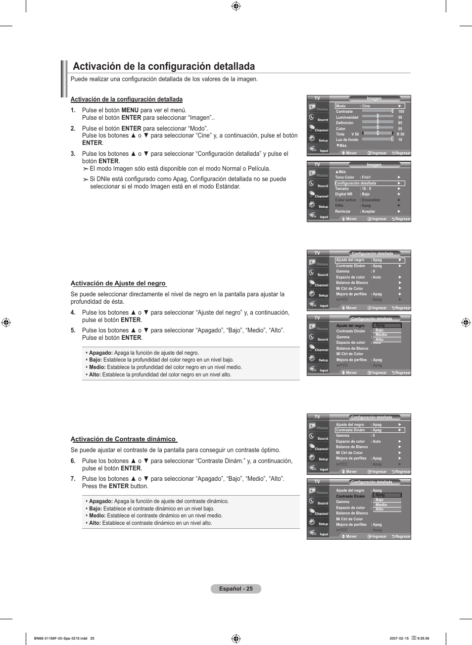 Activación de la configuración detallada | Samsung LNT4066FX-XAA User Manual | Page 115 / 178