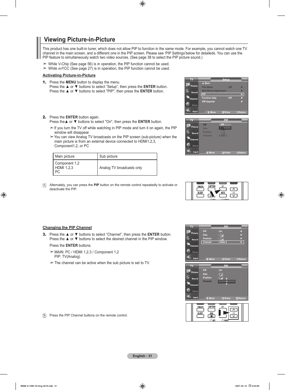 Viewing picture-in-picture | Samsung LNT4066FX-XAA User Manual | Page 33 / 178