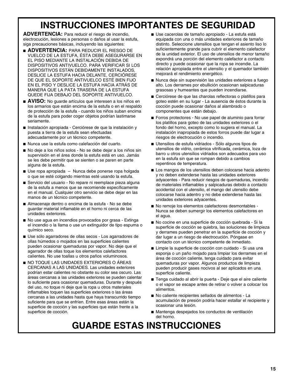 Advertencia, Aviso | Amana W10181328A User Manual | Page 15 / 24