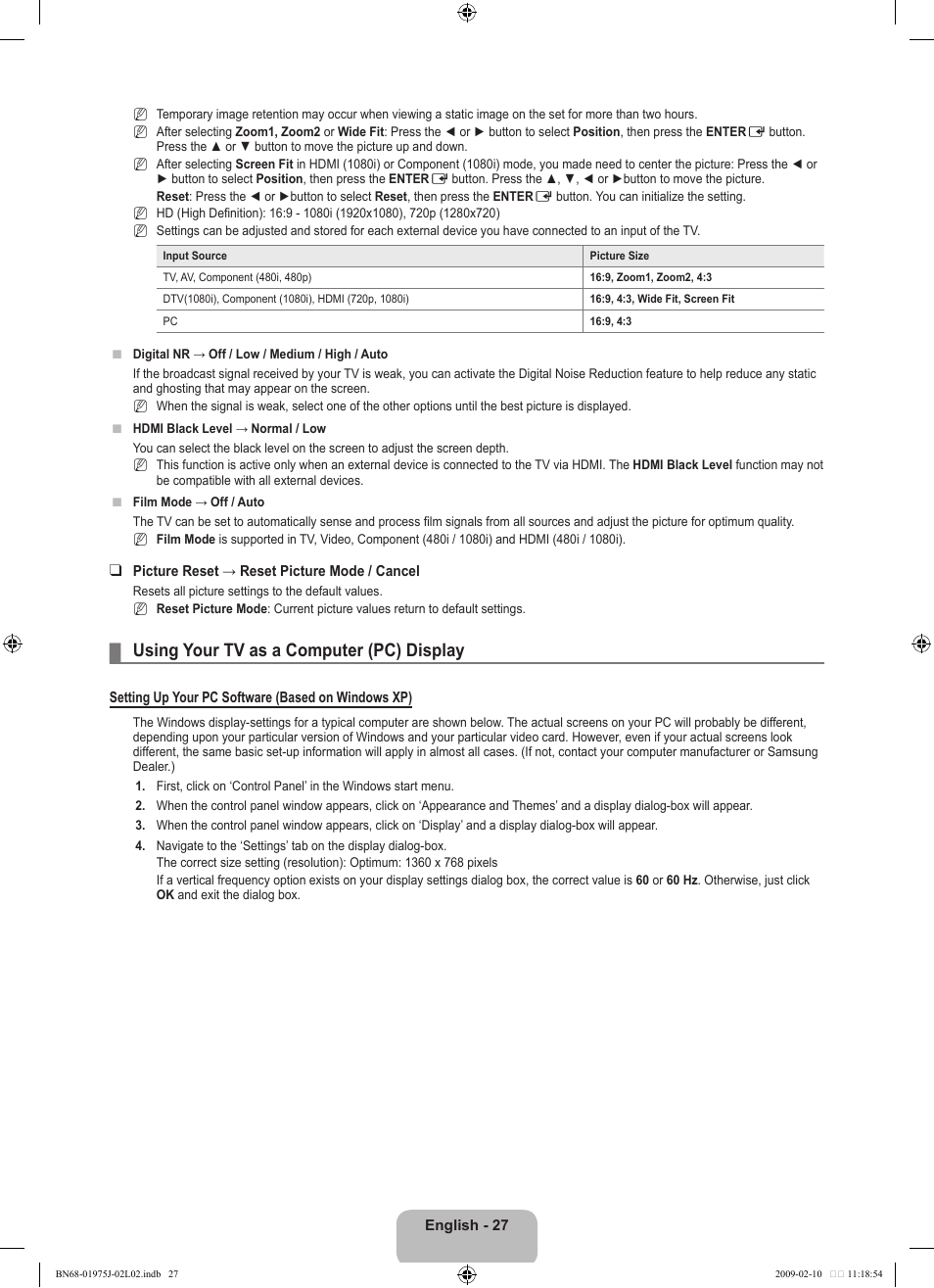 Using your tv as a computer (pc) display | Samsung LN19B361C5DXZA User Manual | Page 29 / 93