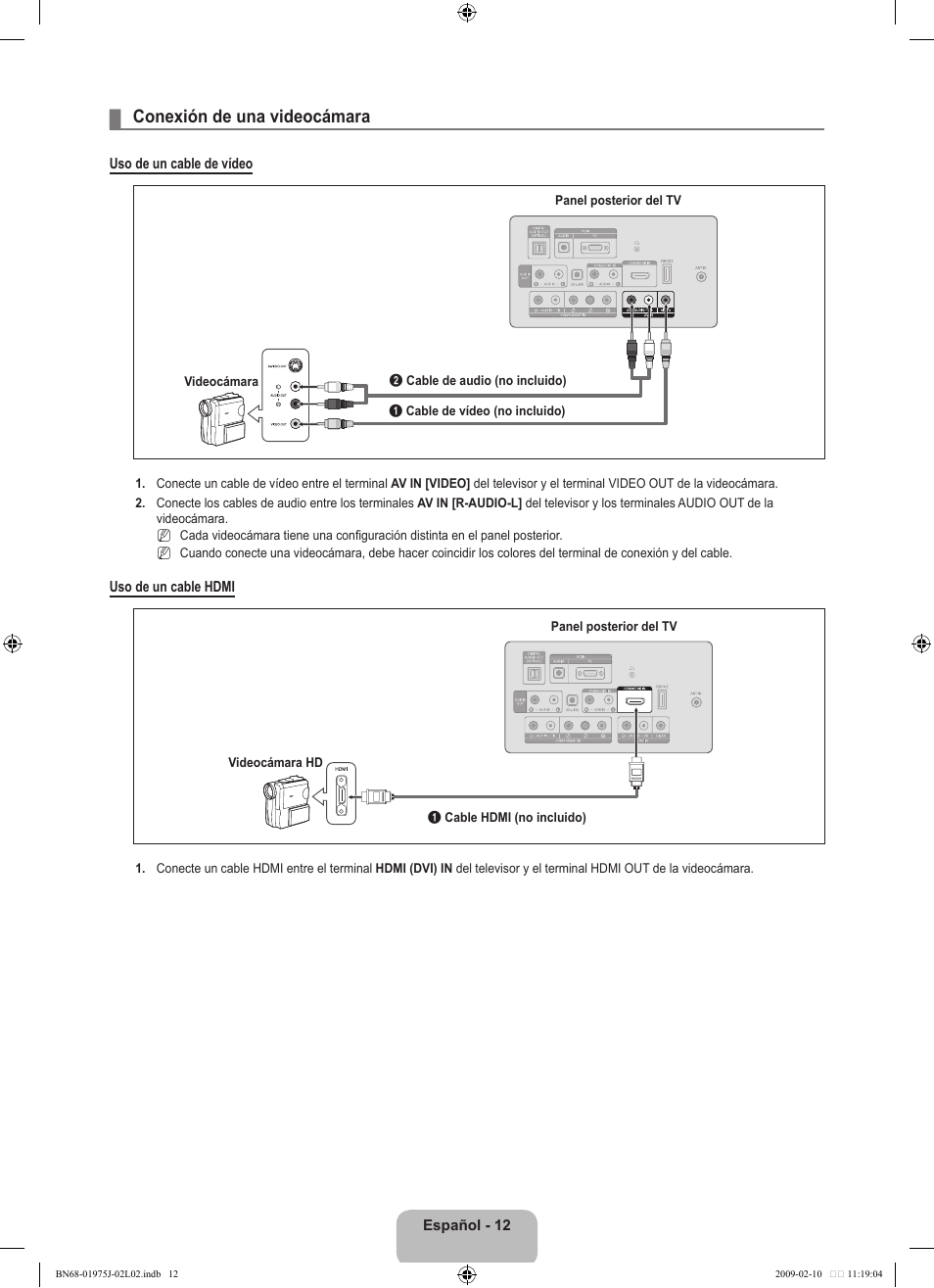Conexión de una videocámara | Samsung LN19B361C5DXZA User Manual | Page 60 / 93