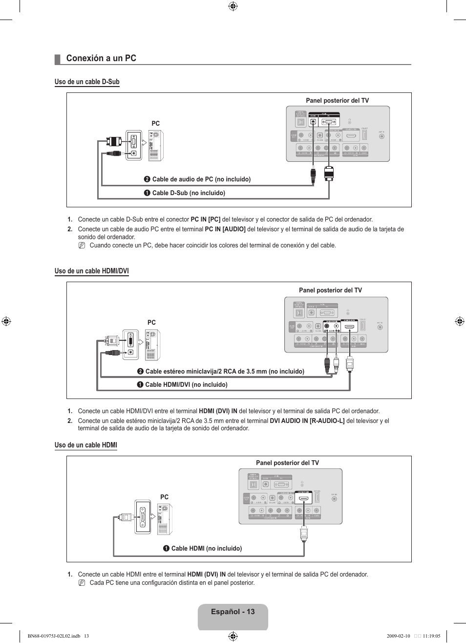 Conexión a un pc | Samsung LN19B361C5DXZA User Manual | Page 61 / 93
