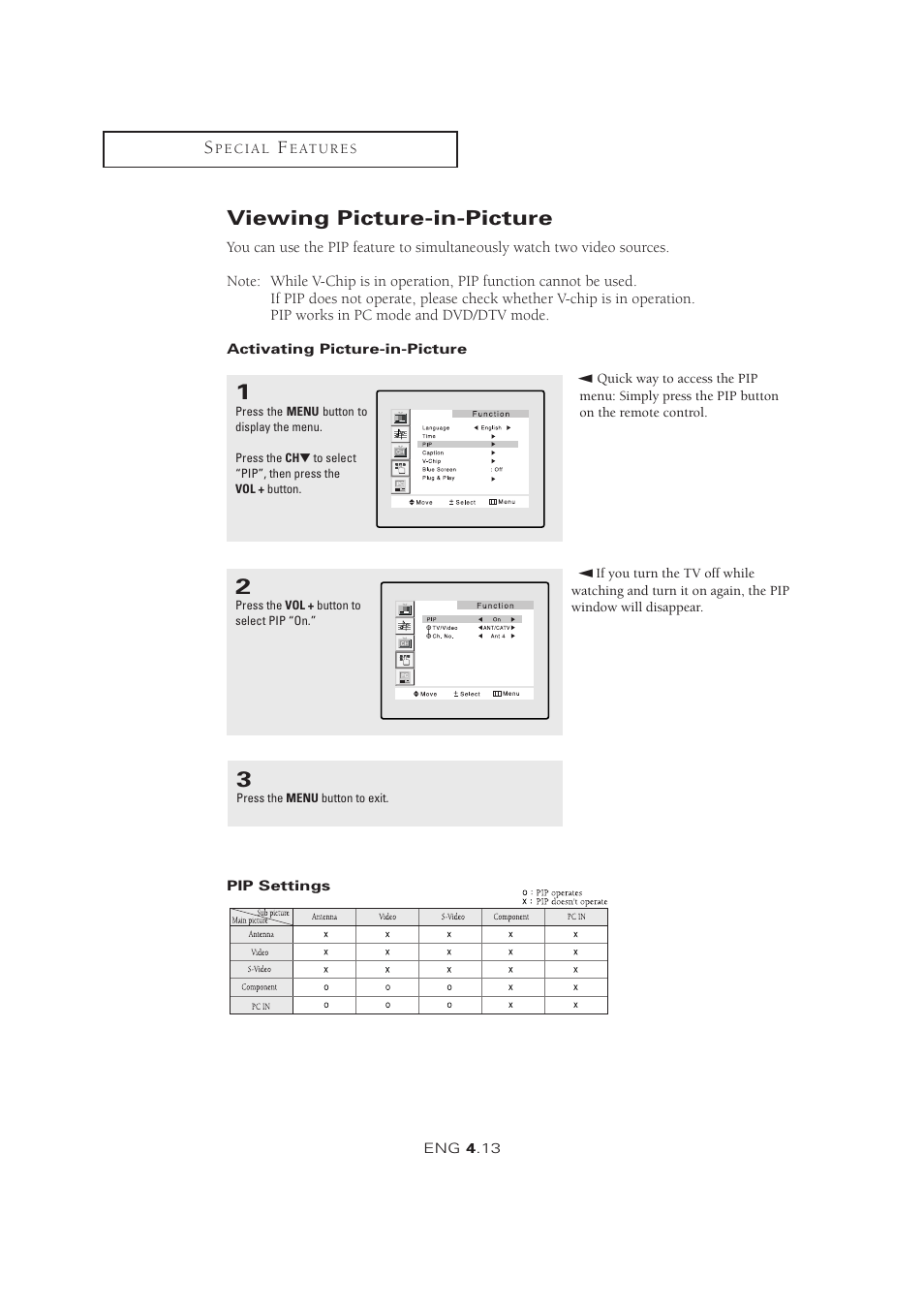 Viewing picture-in-picture | Samsung LTM1525X-XAA User Manual | Page 47 / 65
