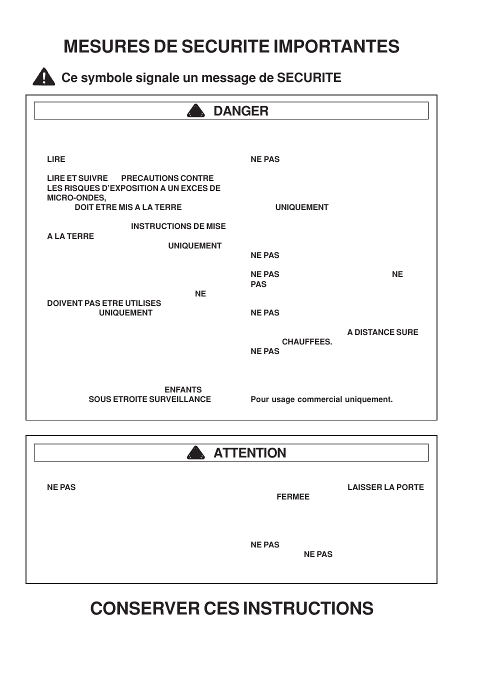 Mesures de securite importantes, Conserver ces instructions, Danger | Attention, Ce symbole signale un message de securite | Amana LD10D2 User Manual | Page 5 / 16